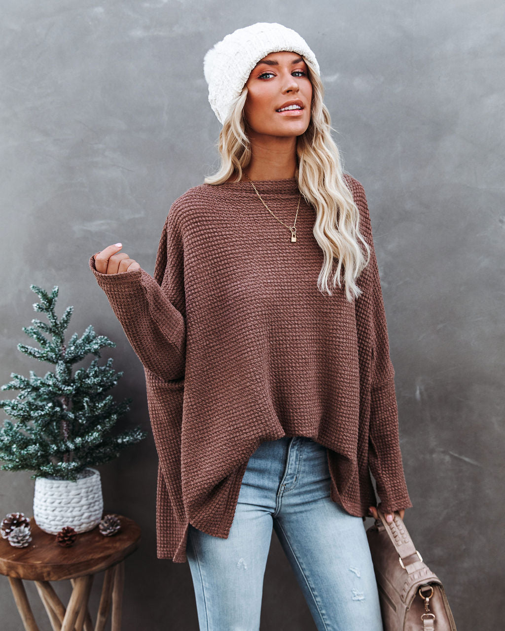 Lovell Boat Neck Thermal Knit Top - Wood
