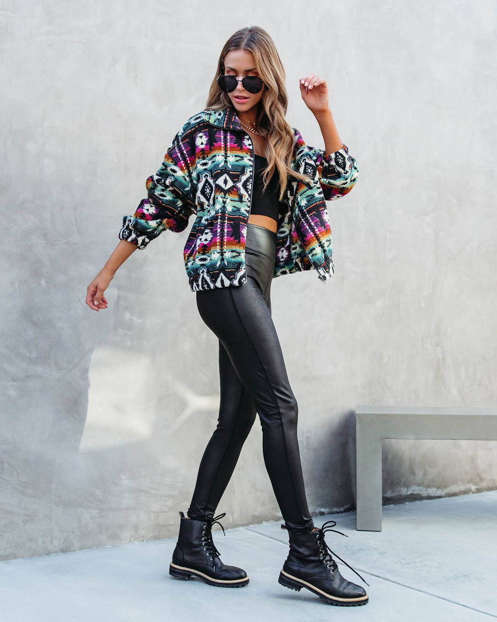 Moving Mountains Pocketed Printed Teddy Jacket