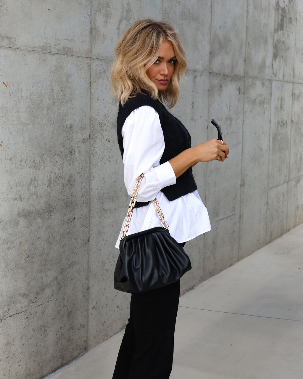 Carmine Contrast Knit Top - Black