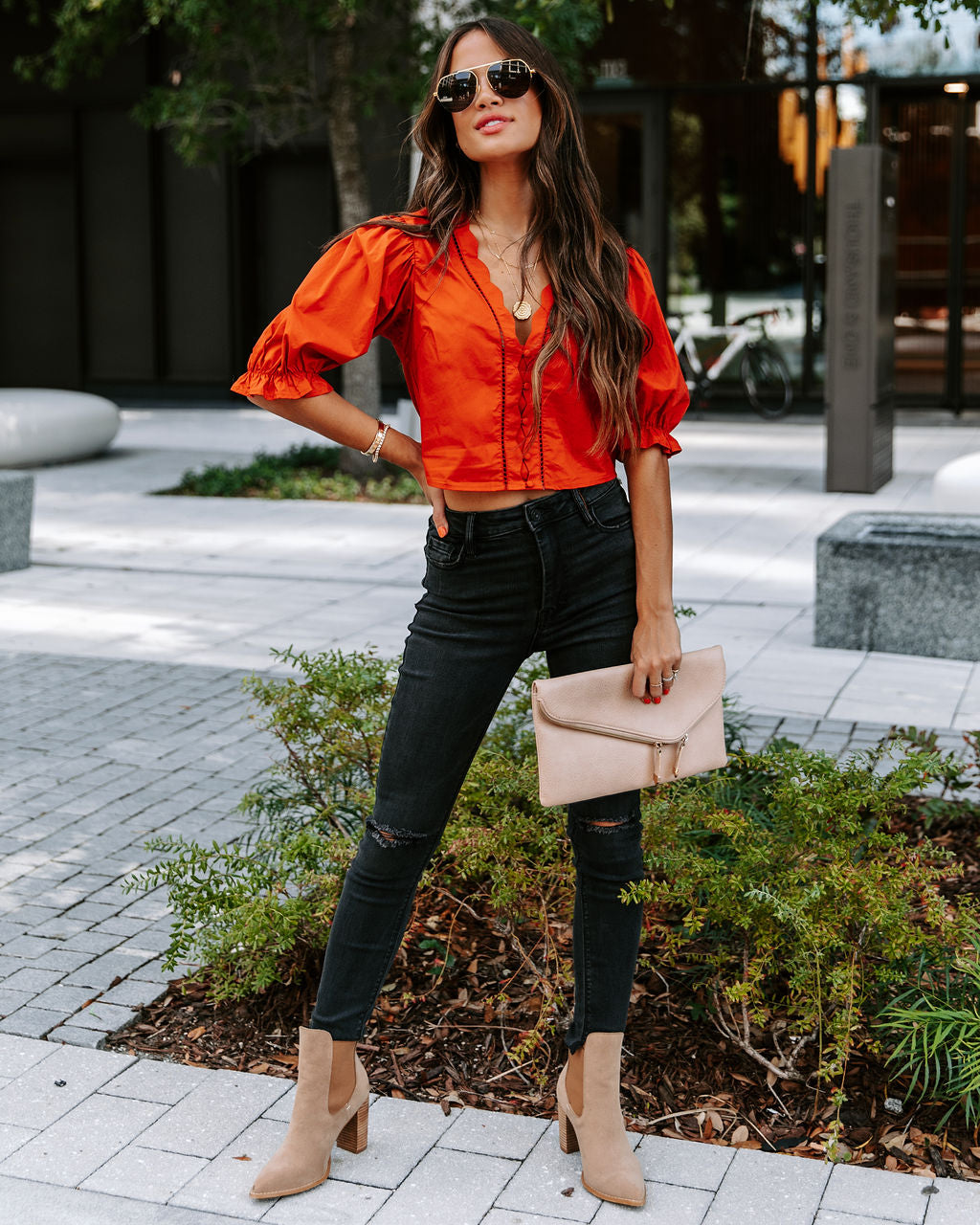 Mable Cotton Puff Sleeve Top - Cinnamon