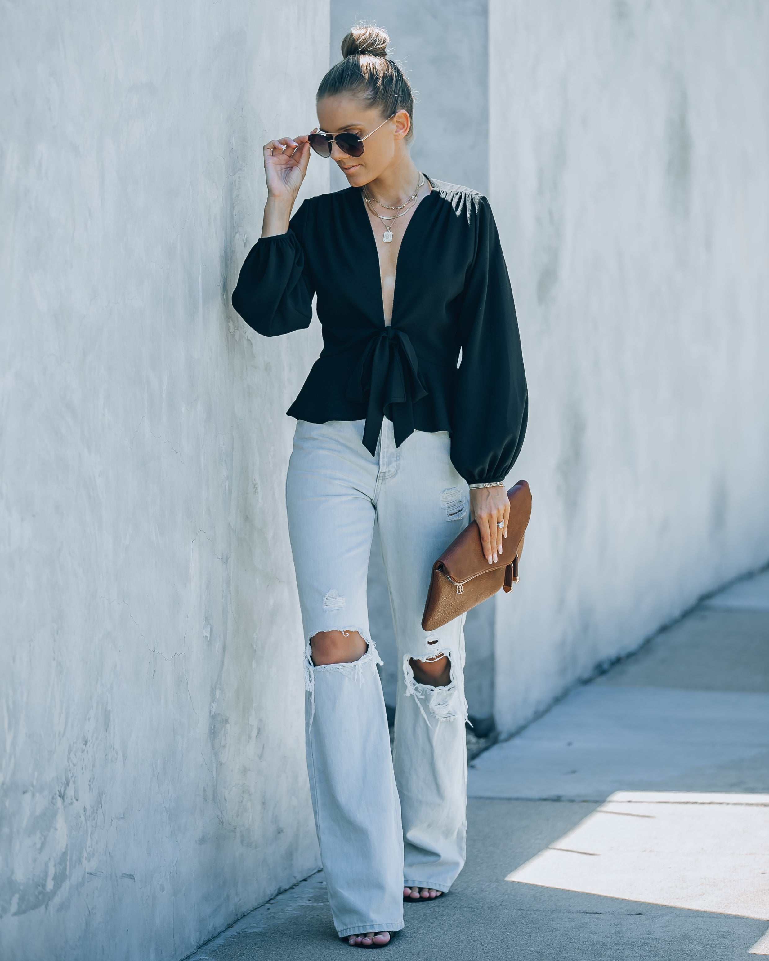 Erica Front Tie Top - Black - FINAL SALE