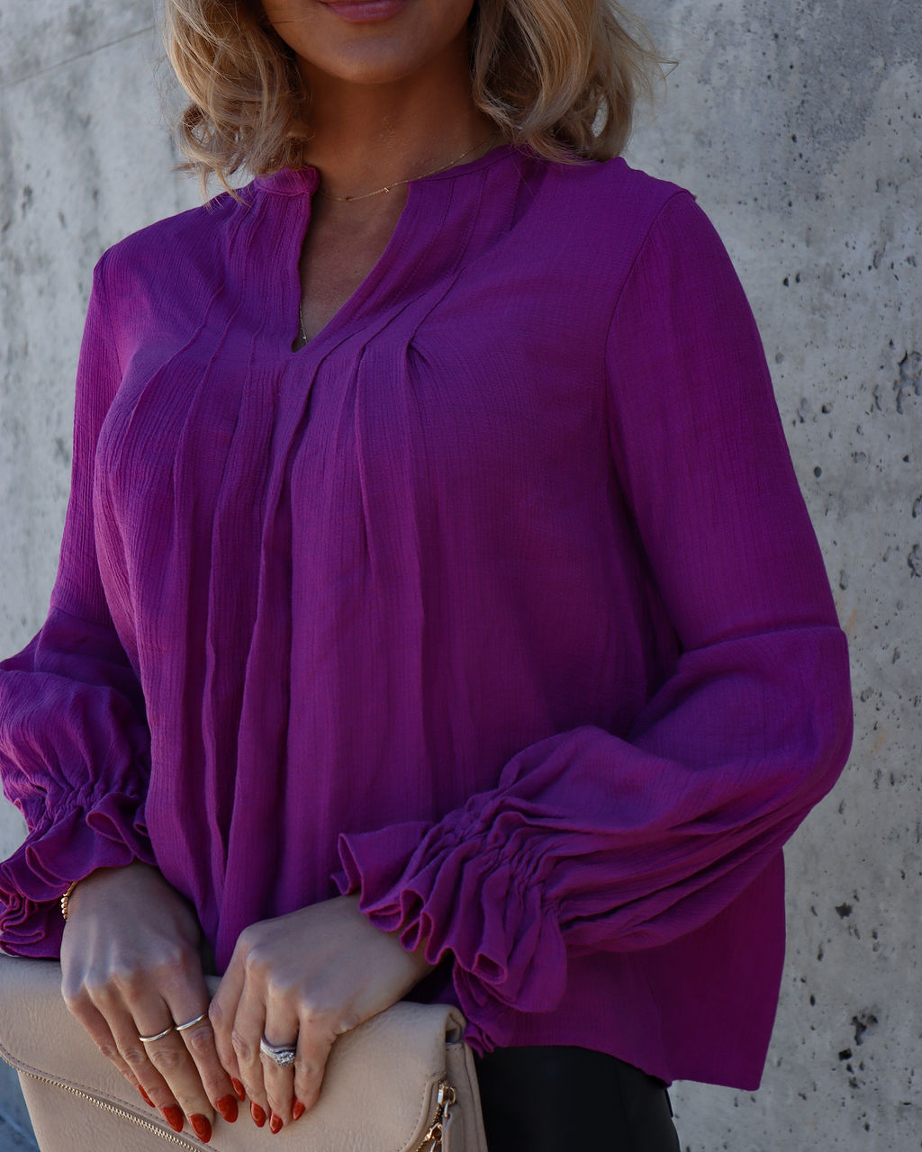 Golden Age Ruffle Peasant Top - Magenta