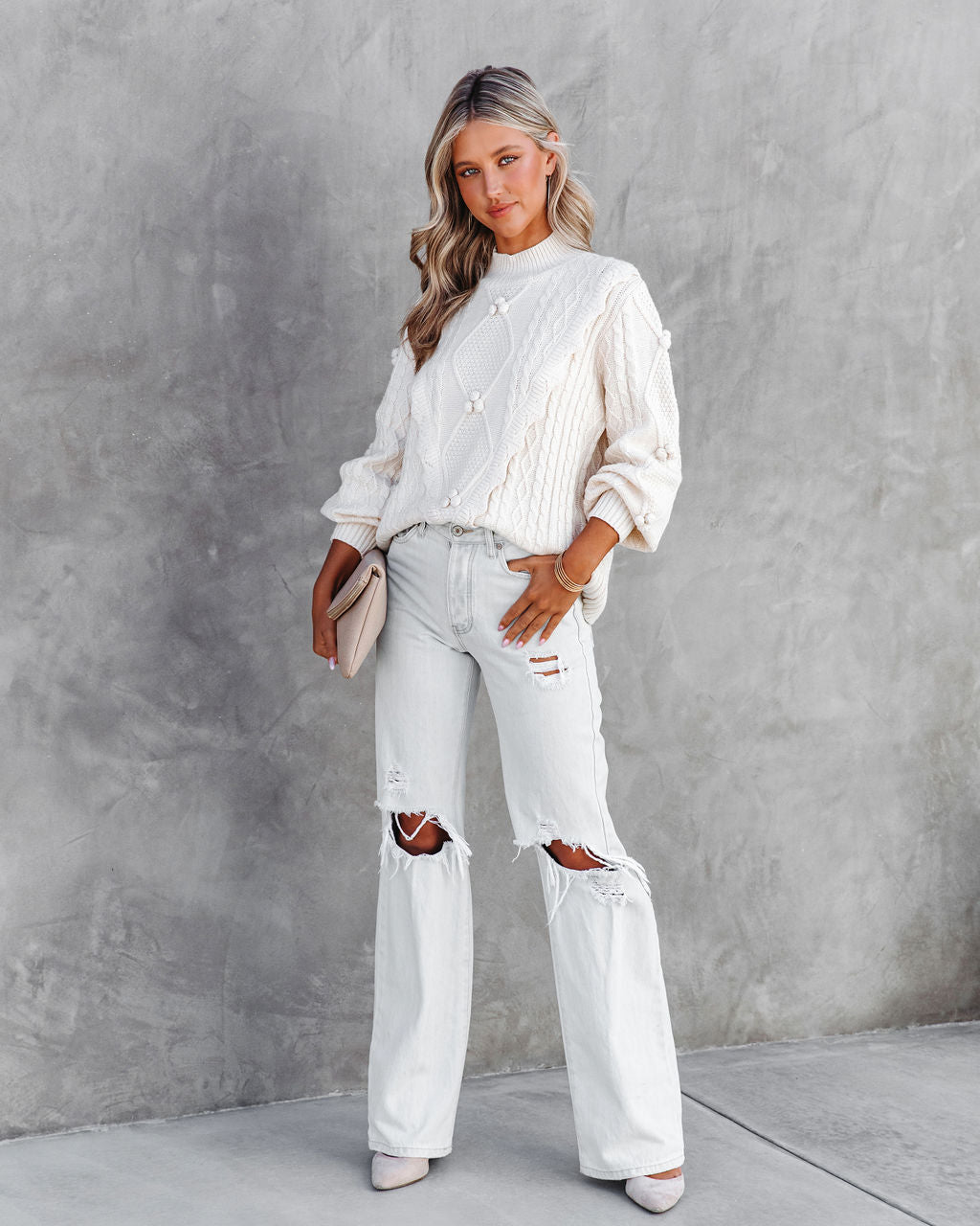 Chantel Cable Knit Pullover Sweater - Ivory - SALE