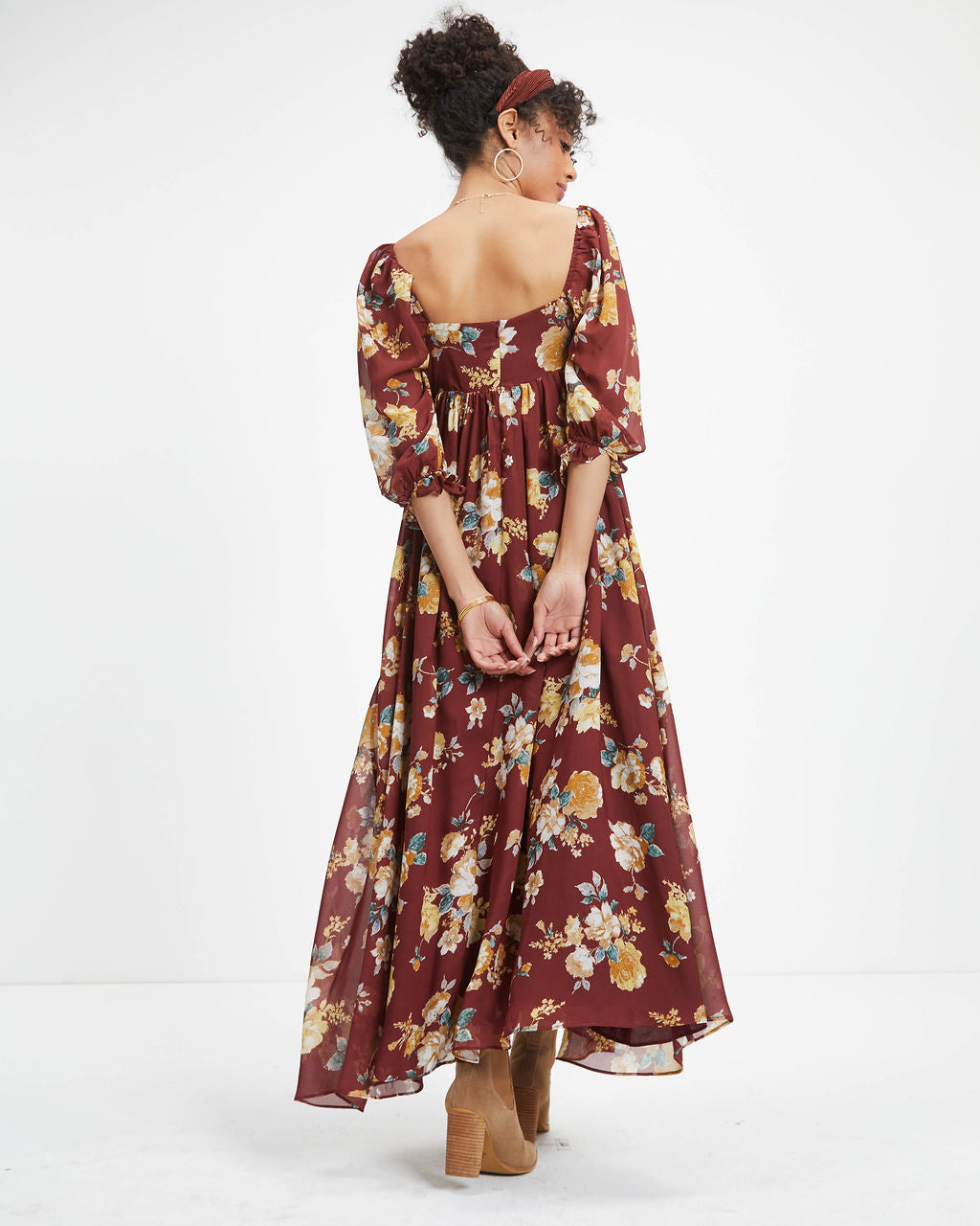 Miller Floral Chiffon Maxi Dress - Cinnamon - FINAL SALE