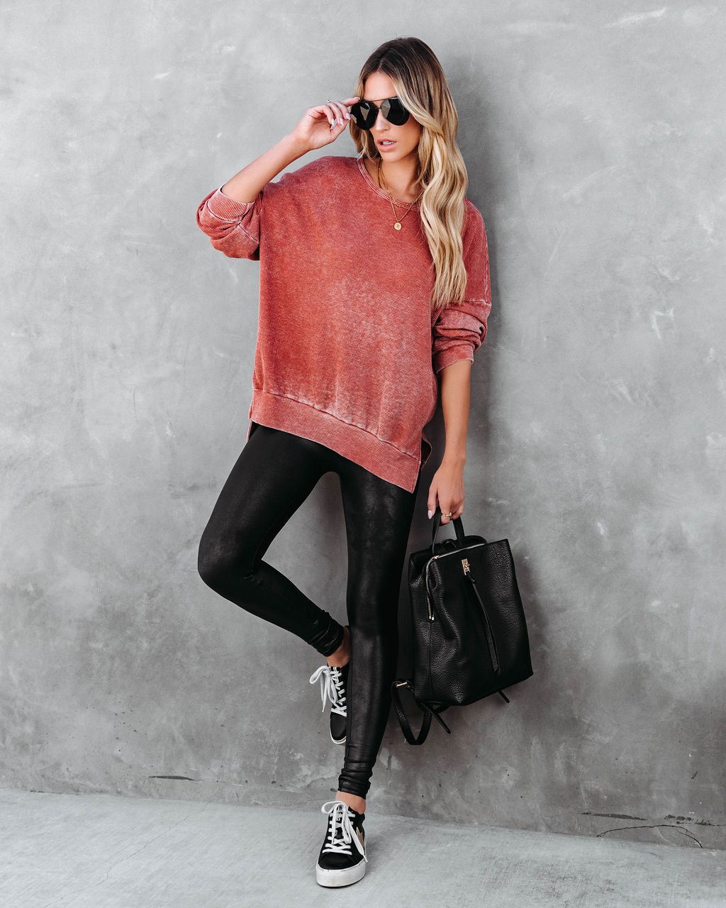 Tahoe Bound Waffle Knit Long Sleeve Top - Rust