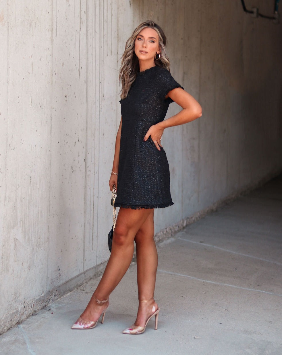 So Vogue Tweed Sequin Mini Dress - Black