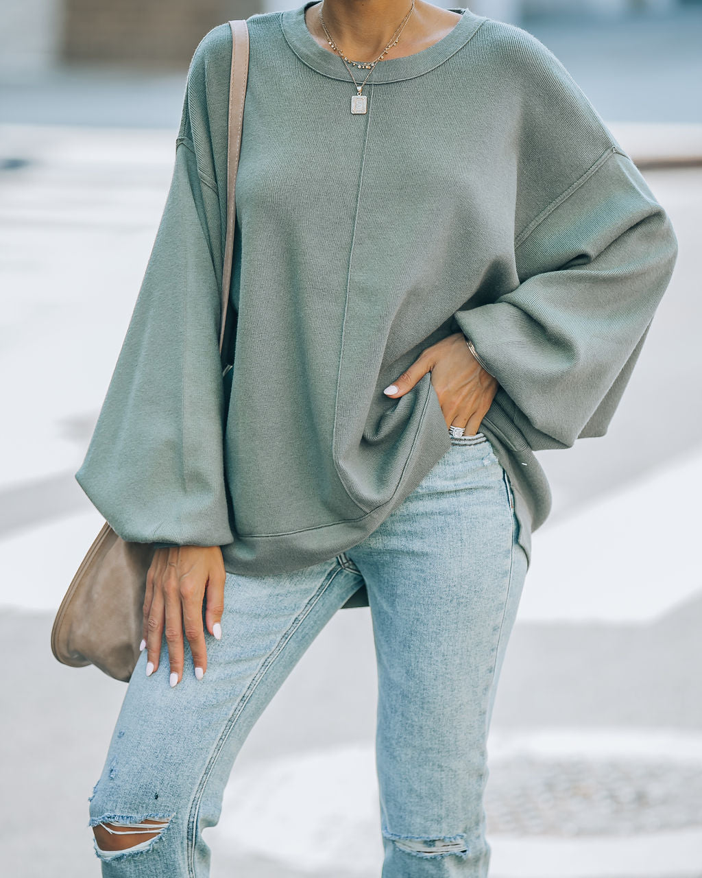 Running Errands Knit Oversized Pullover Sweater - Olive - SALE