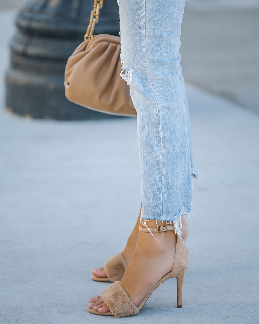 Nori Faux Fur Suede Heel - Almond