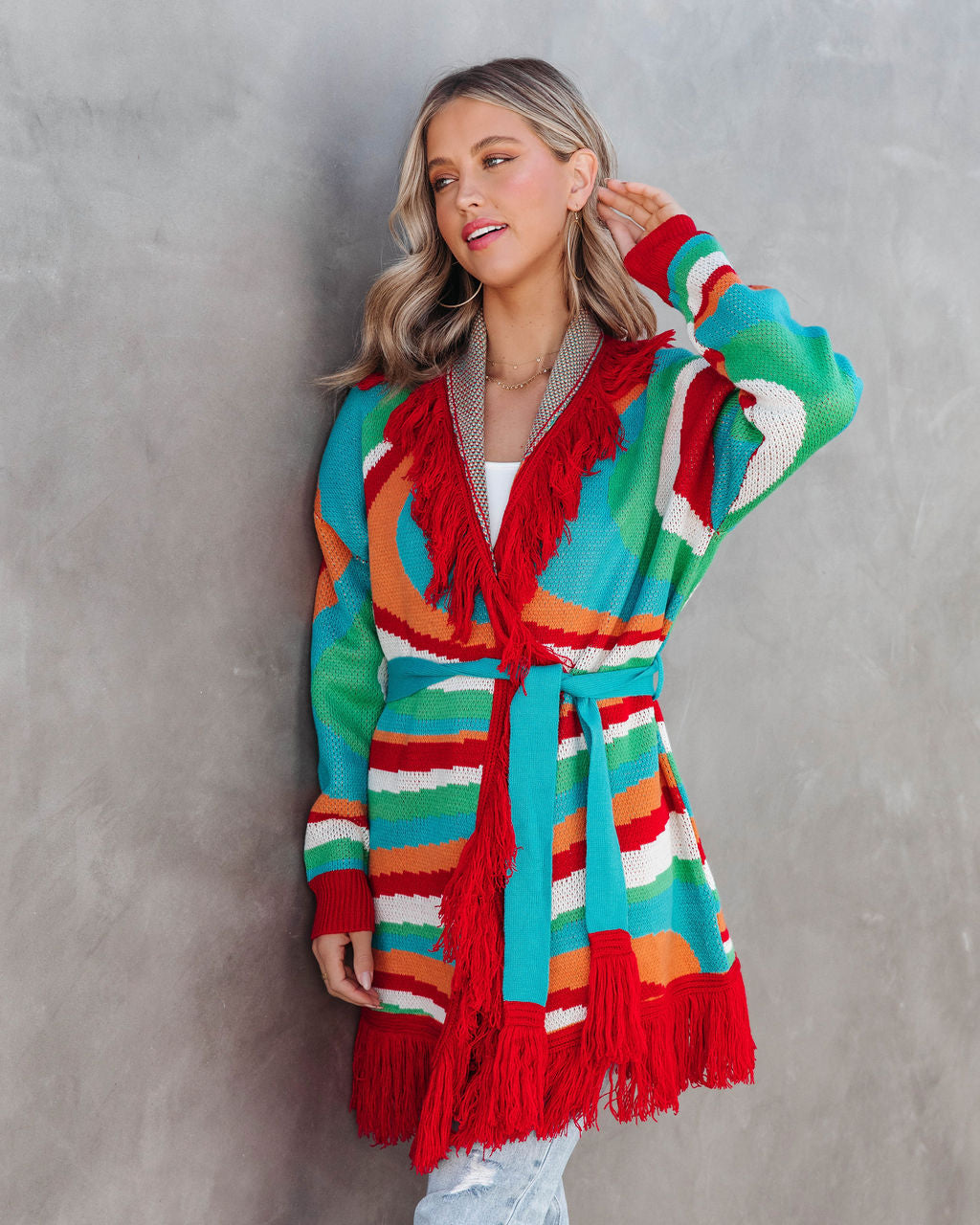 Let The Good Times Roll Knit Fringe Cardigan - Multi