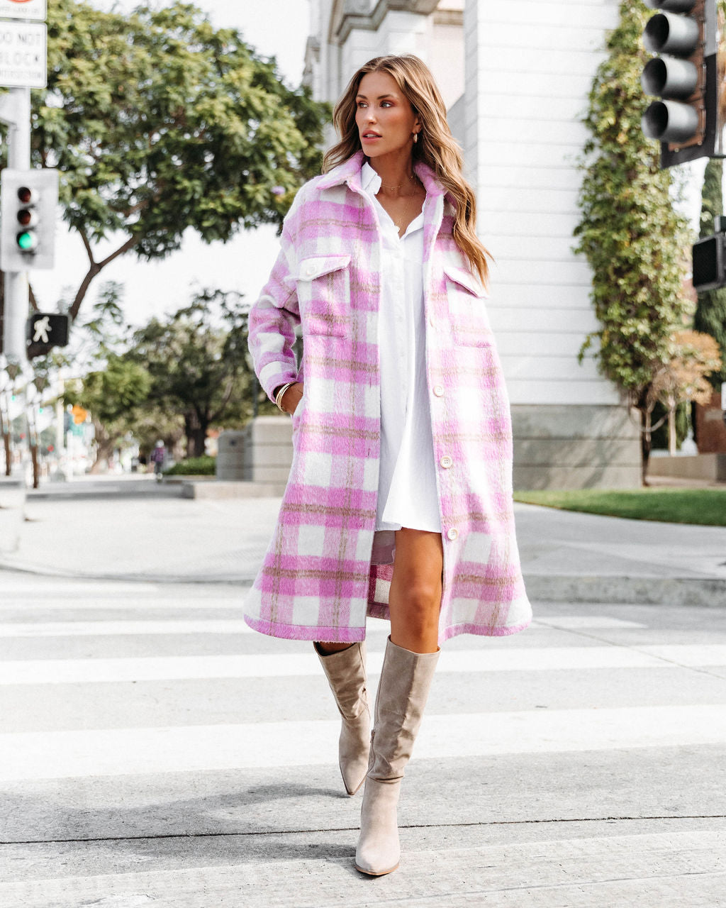 Without Limits Pocketed Plaid Coat