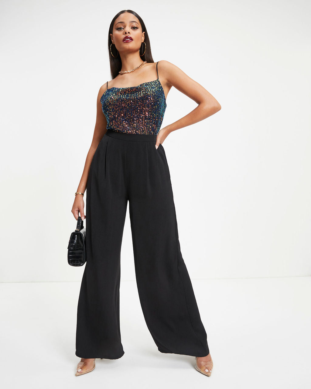 Paparazzi Sequin Cowl Neck Tank Top