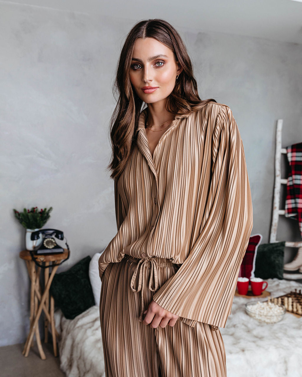 Hey Honey Plisse Button Down Top - Gold