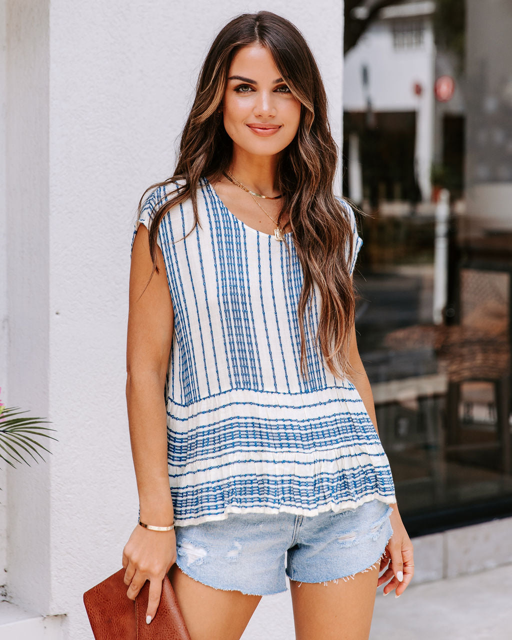 Clove Woven Striped Babydoll Top - Natural Indigo - FINAL SALE
