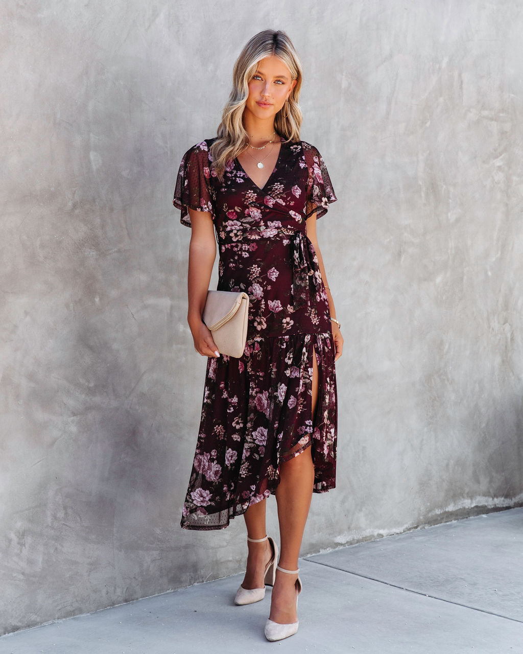 Fallen Romance Floral Ruffle Midi Dress