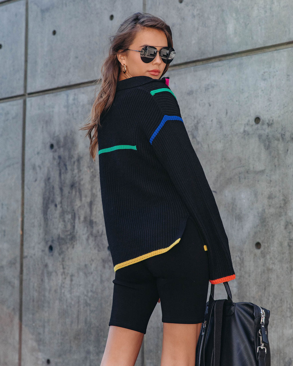 On Another Level Knit Half Zip Pullover Sweater - Black