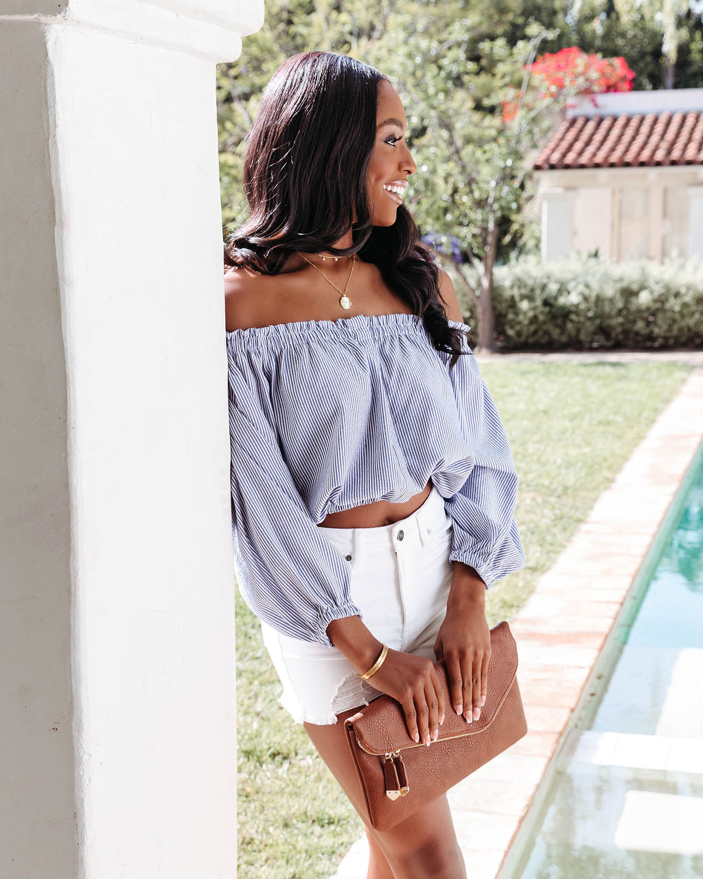 Toronto Striped Off The Shoulder Crop Top - FINAL SALE