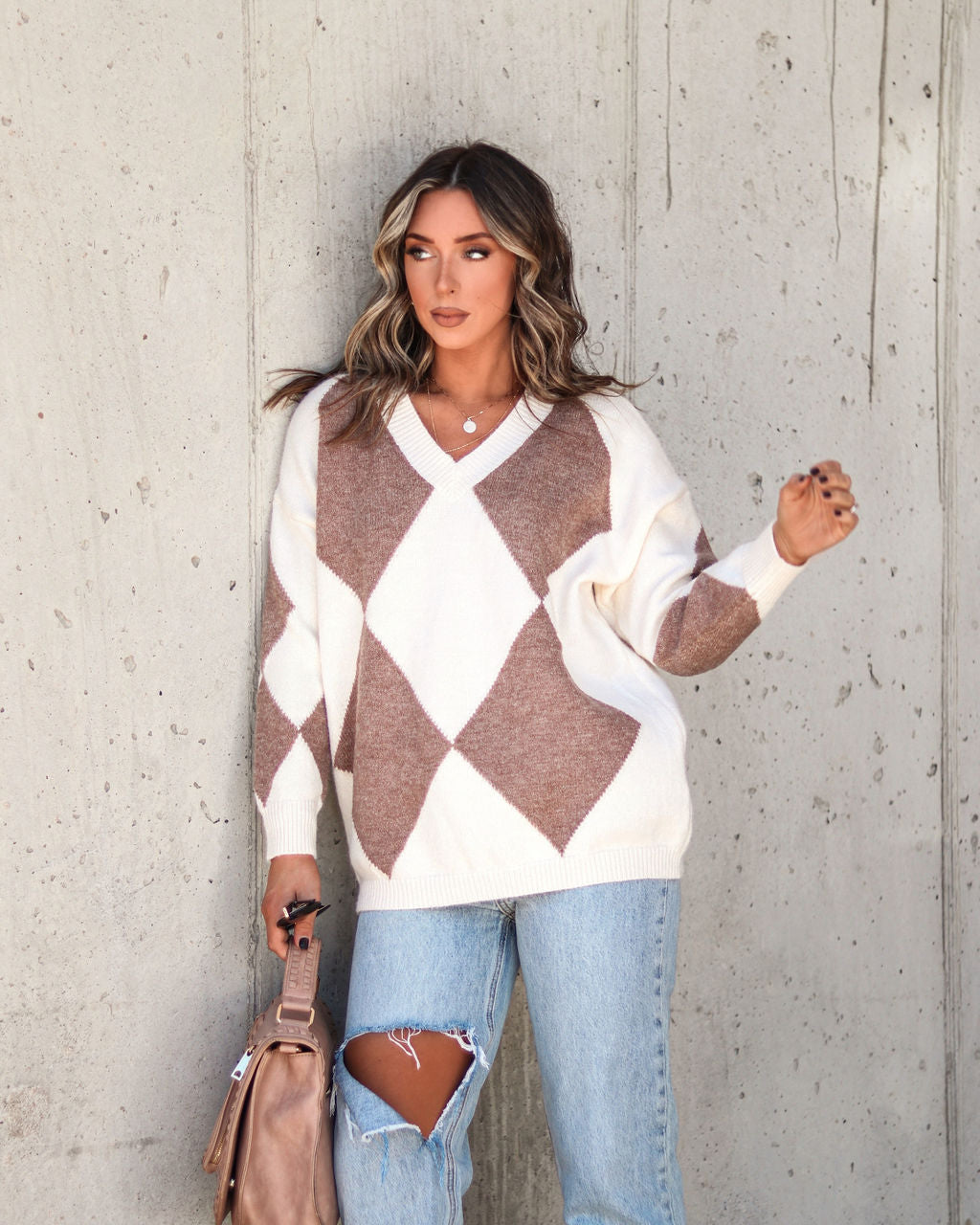 Serenity Knit Argyle Pullover Sweater