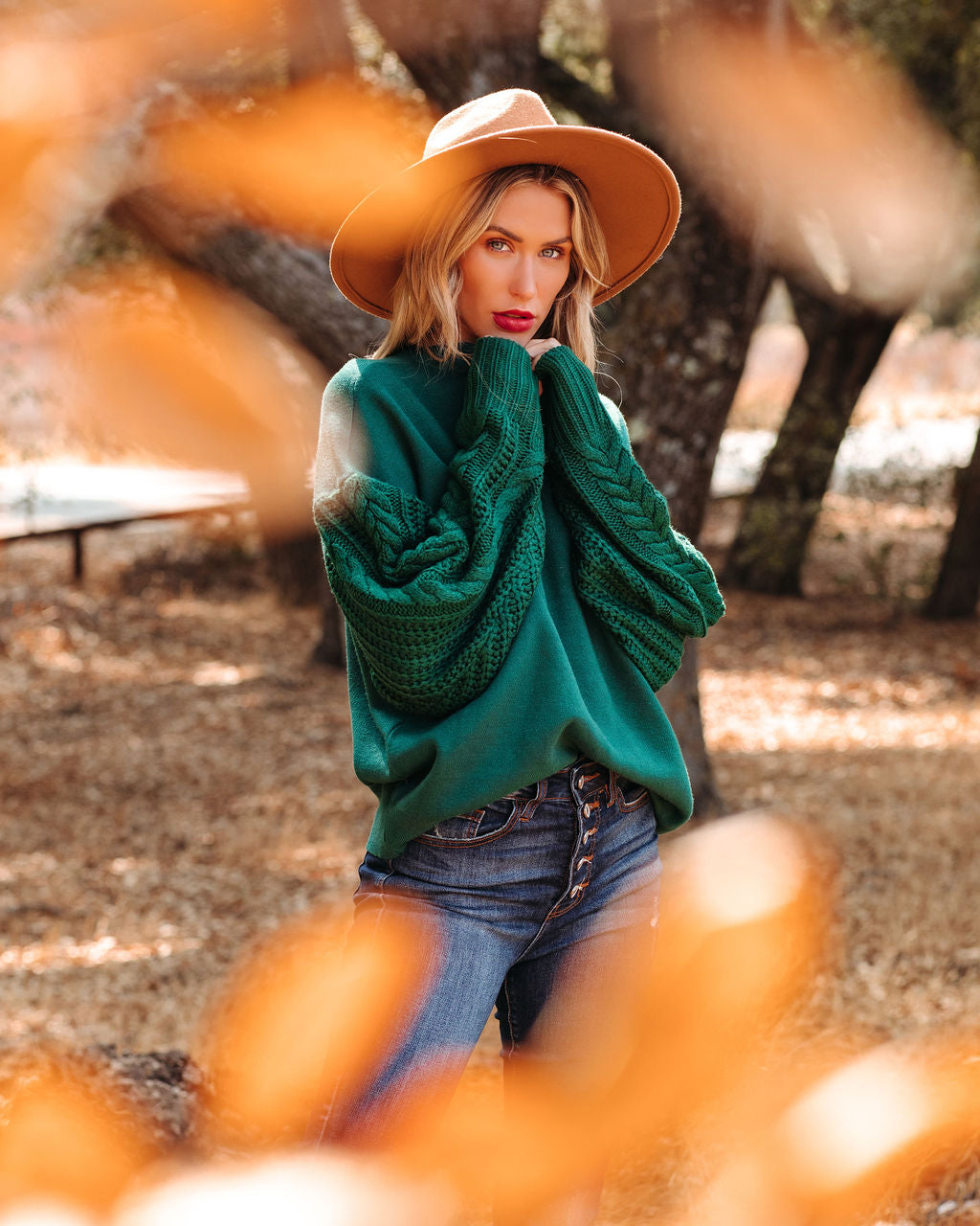 Luke Contrast Cable Knit Sweater - Hunter Green