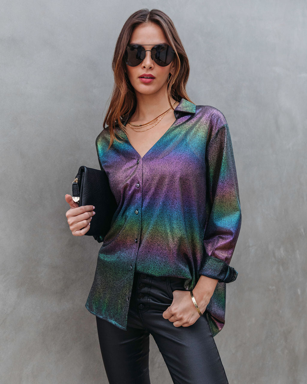 Modern Day Disco Iridescent Button Down Top