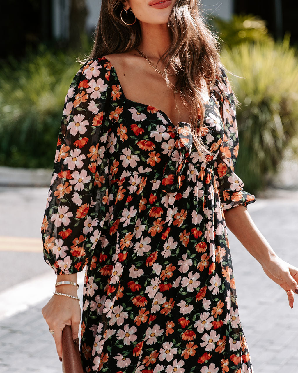 Choose Happiness Floral Chiffon Maxi Dress - Black