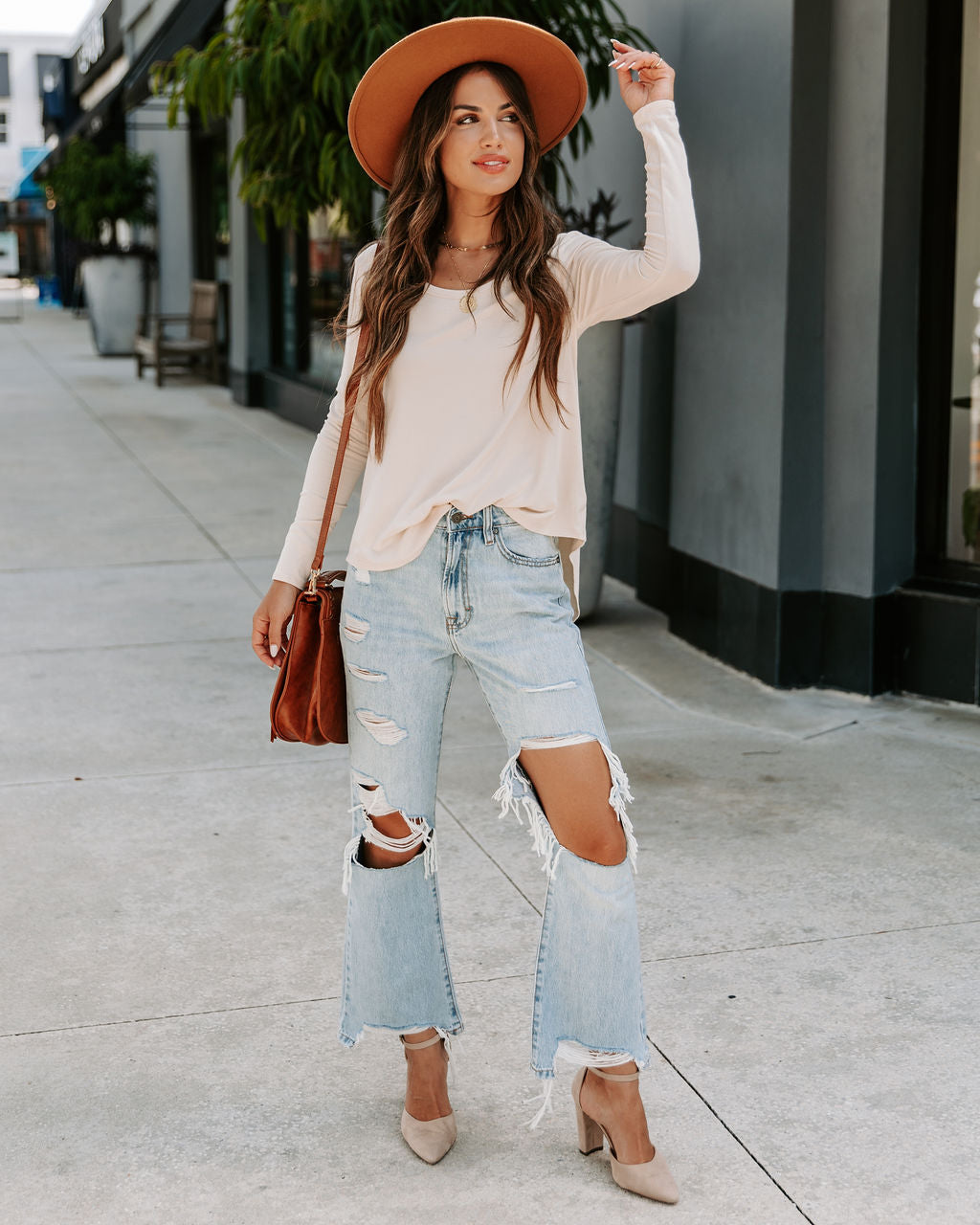 Kimberly Scoop Neck Long Sleeve Top - Cream - FINAL SALE