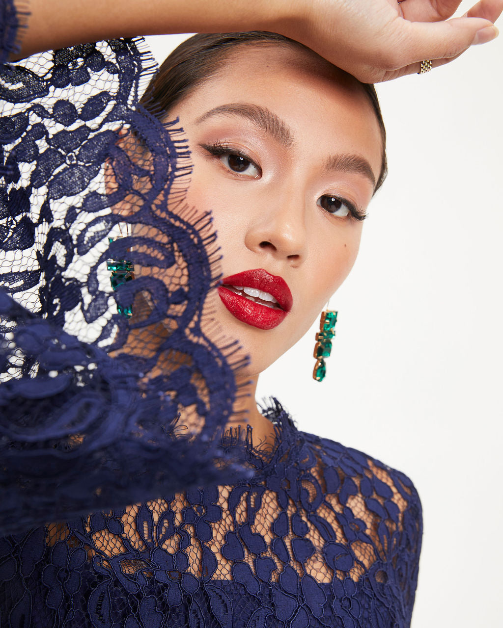 Love Story Baby Lace Bell Sleeve Midi Dress - Navy