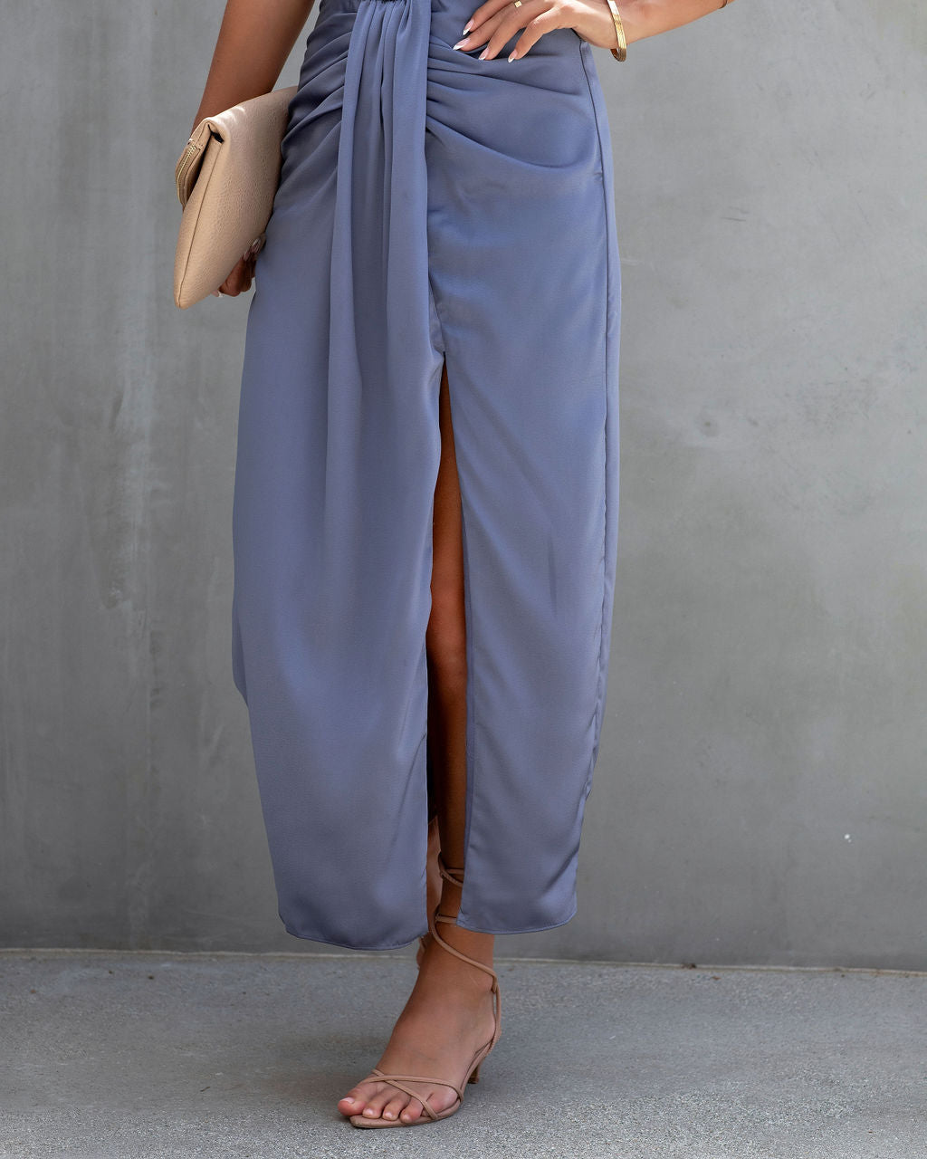Take Me Away Satin Drape Midi Dress - Light Blue - FINAL SALE