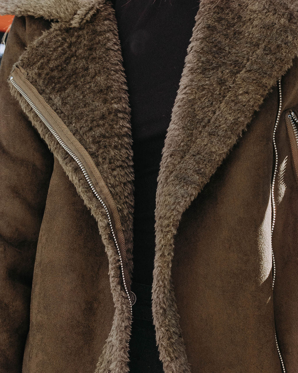 Earhart Pocketed Faux Suede Jacket - Olive