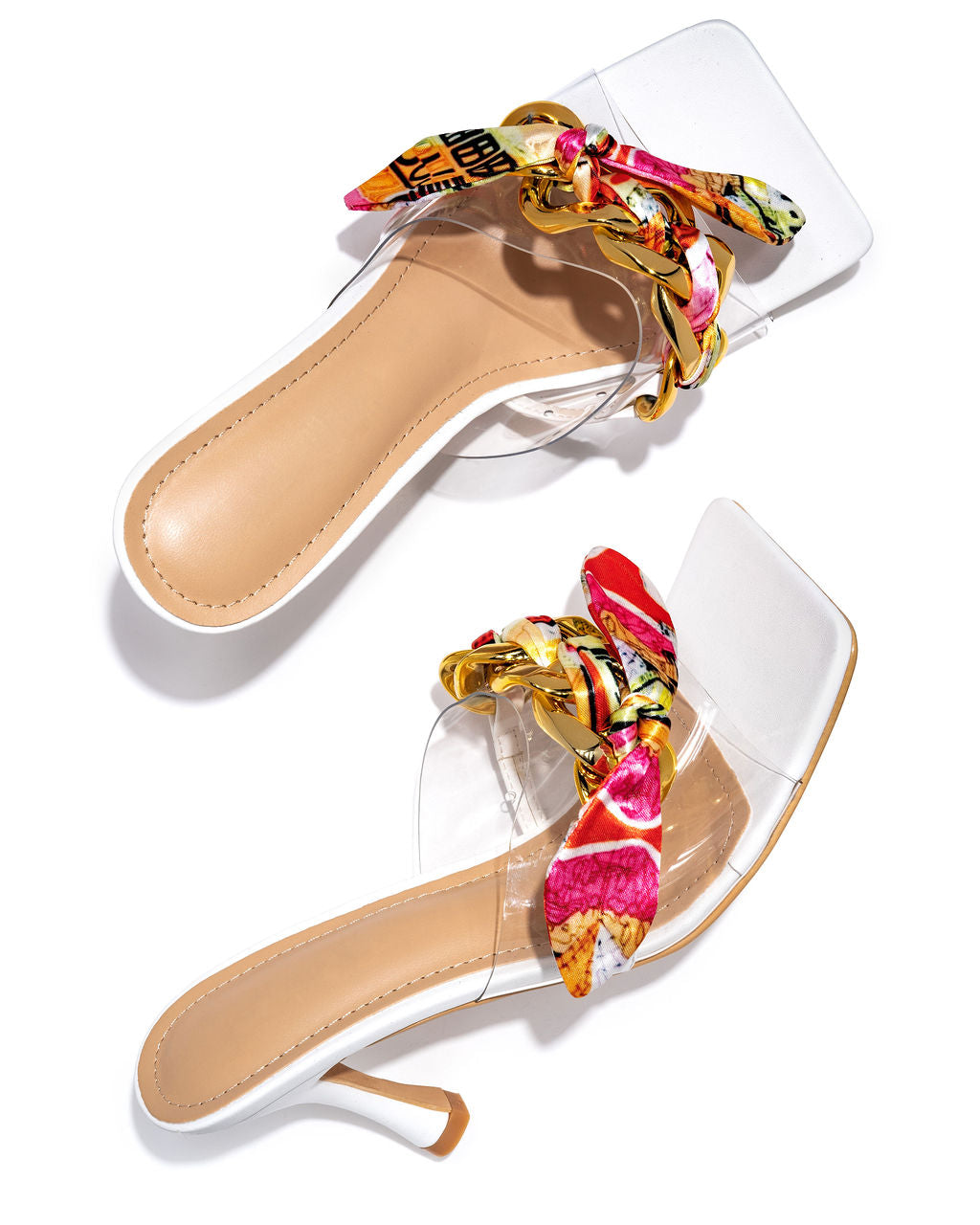 Moretti Scarf Chain Heeled Sandal - White - FINAL SALE