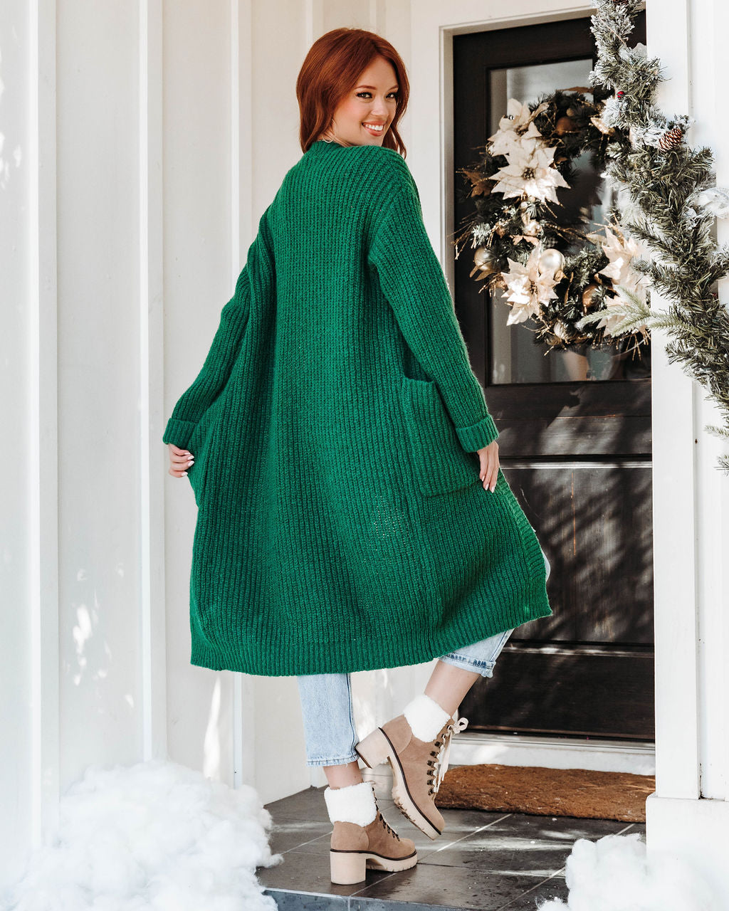 Central Park Dates Knit Pocketed Cardigan - Green