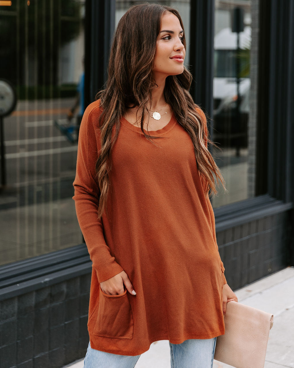 Close To You Pocketed Sweater - Brown