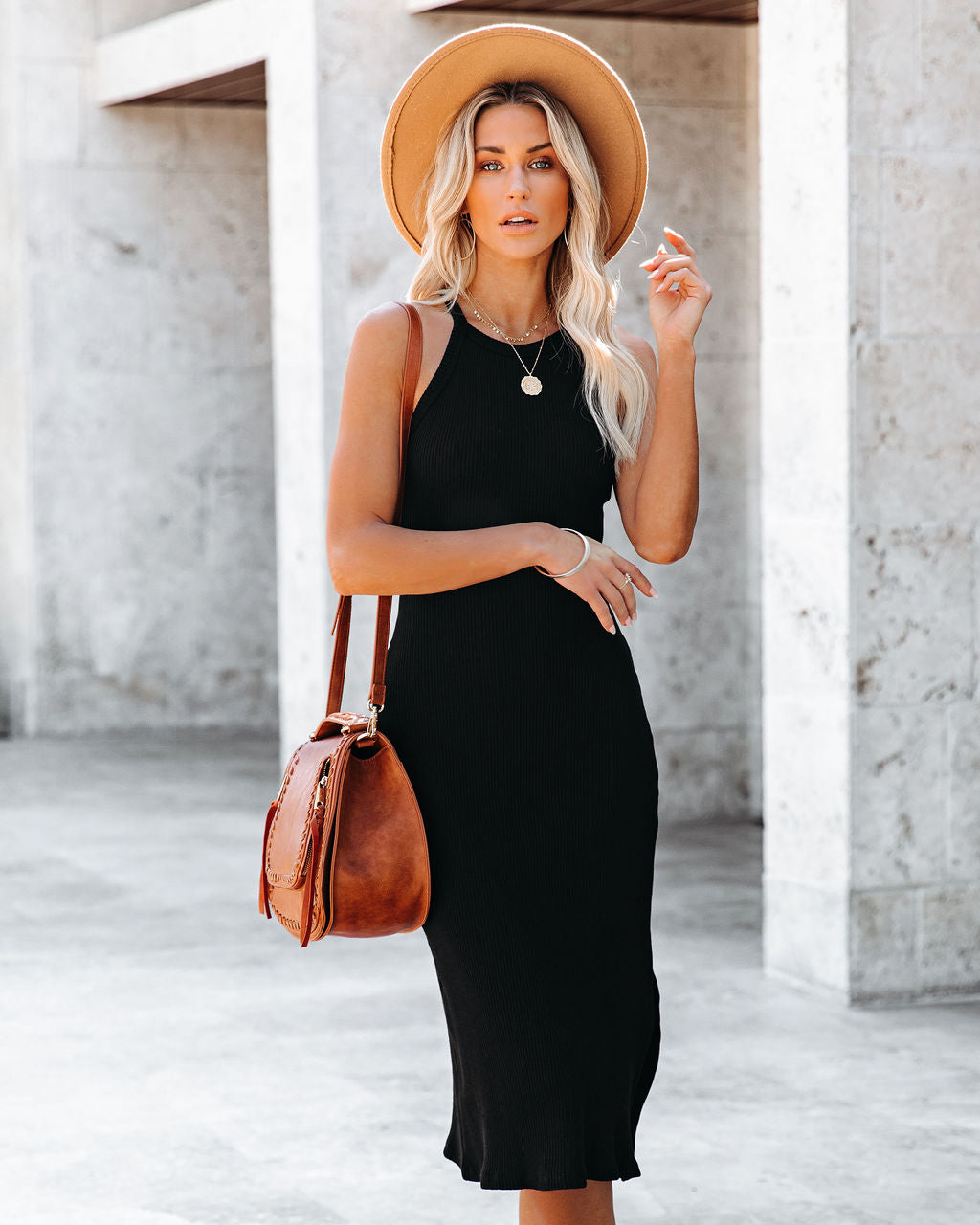 Cora Cotton Ribbed Knit Midi Dress - Black - FINAL SALE