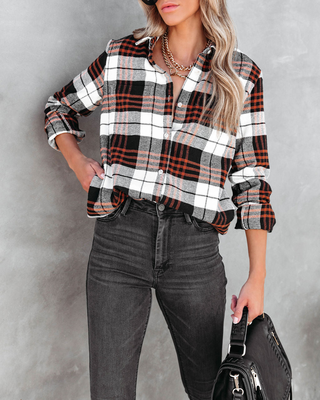 Always The Pick Of The Patch Plaid Pocketed Button Down Top