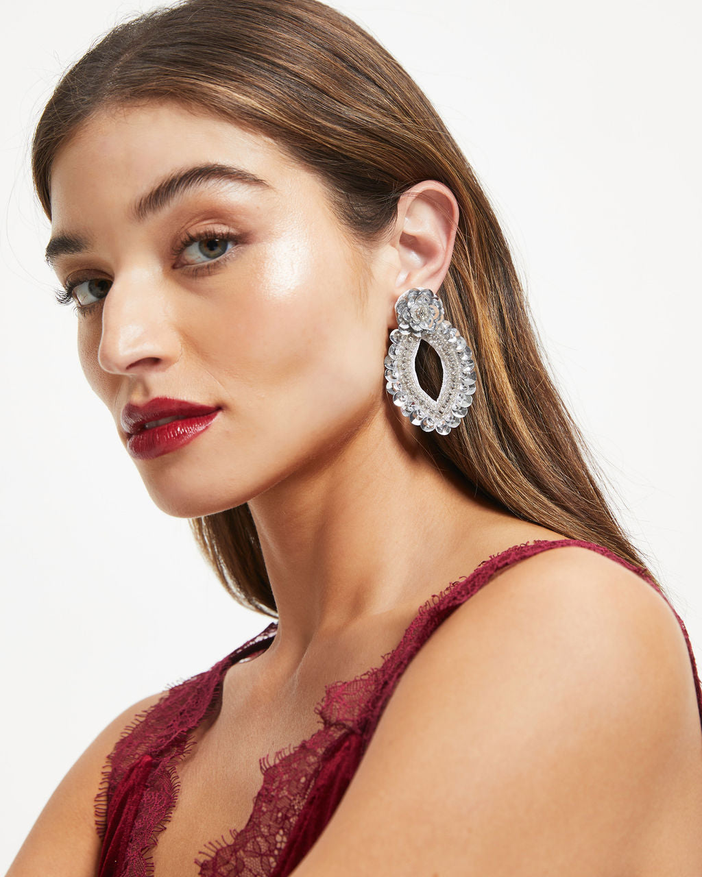 Paula Sequin Crystal Drop Earrings - Silver