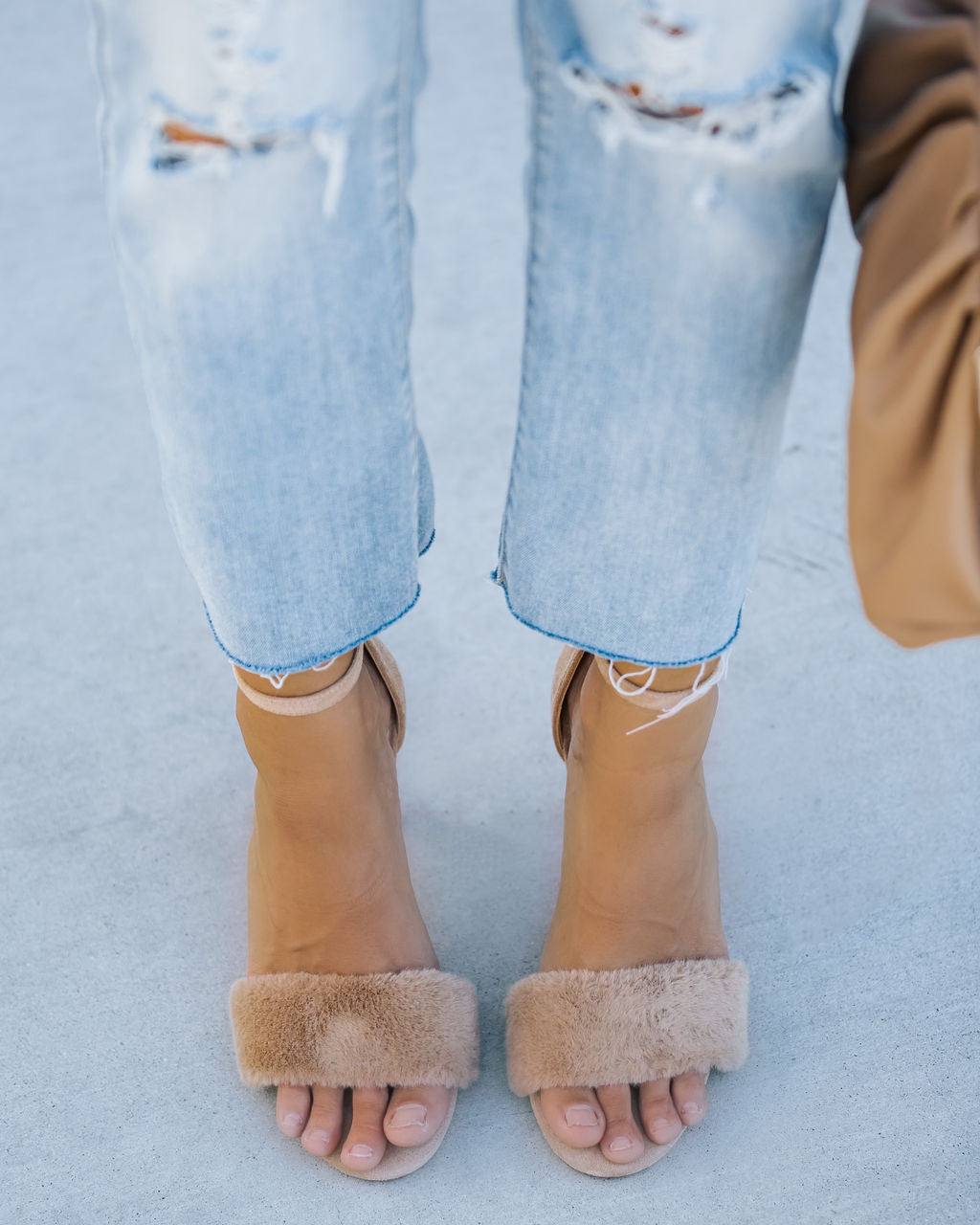 Nori Faux Fur Suede Heel - Almond