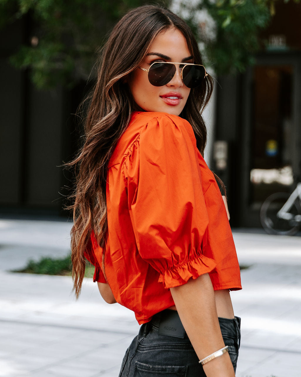 Mable Cotton Puff Sleeve Top - Cinnamon