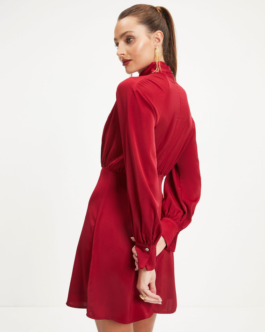 Hostess With The Mostess Twisted Long Sleeve Mini Dress - Wine