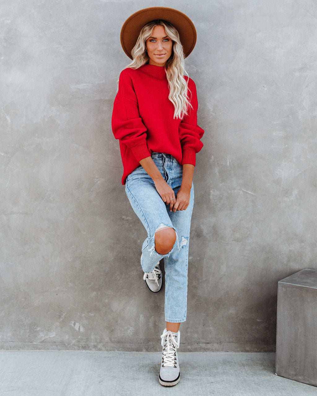 Amsterdam Mock Neck Sweater - Cherry Red