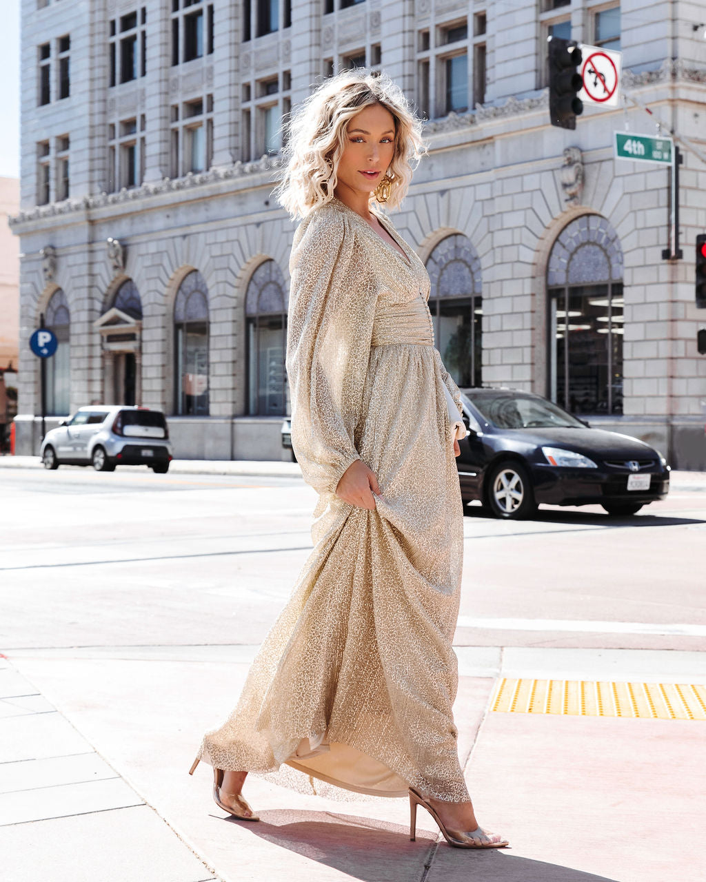 Bel Air Goddess Metallic Maxi Dress - Gold