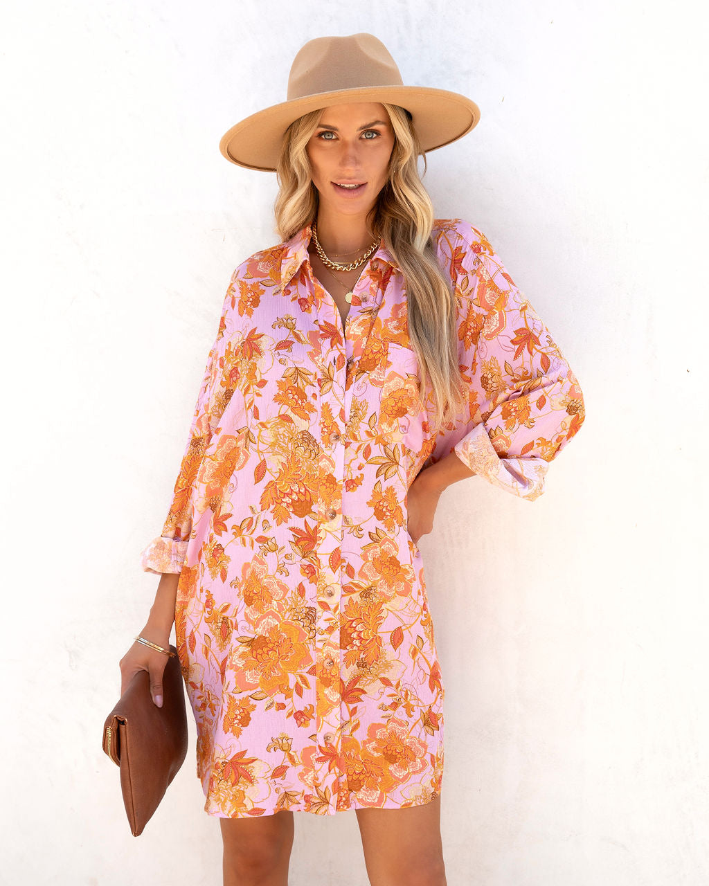 Queen Retro Floral Printed Shirt Dress