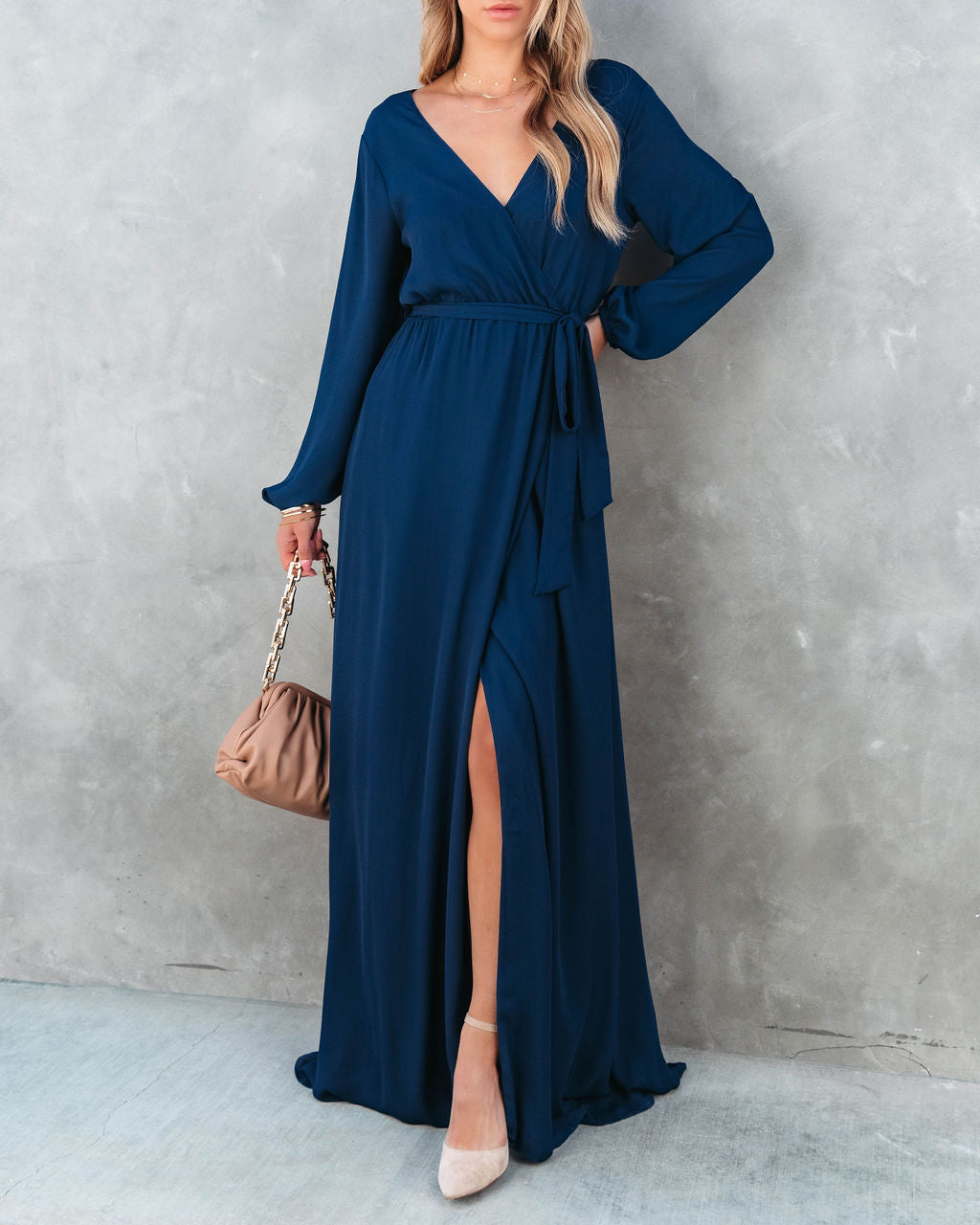 Elegance Is Beauty Front Tie Maxi Dress - Navy