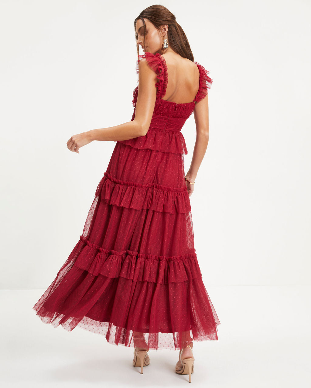 Love Is All We Need Tiered Tulle Maxi Dress - Red