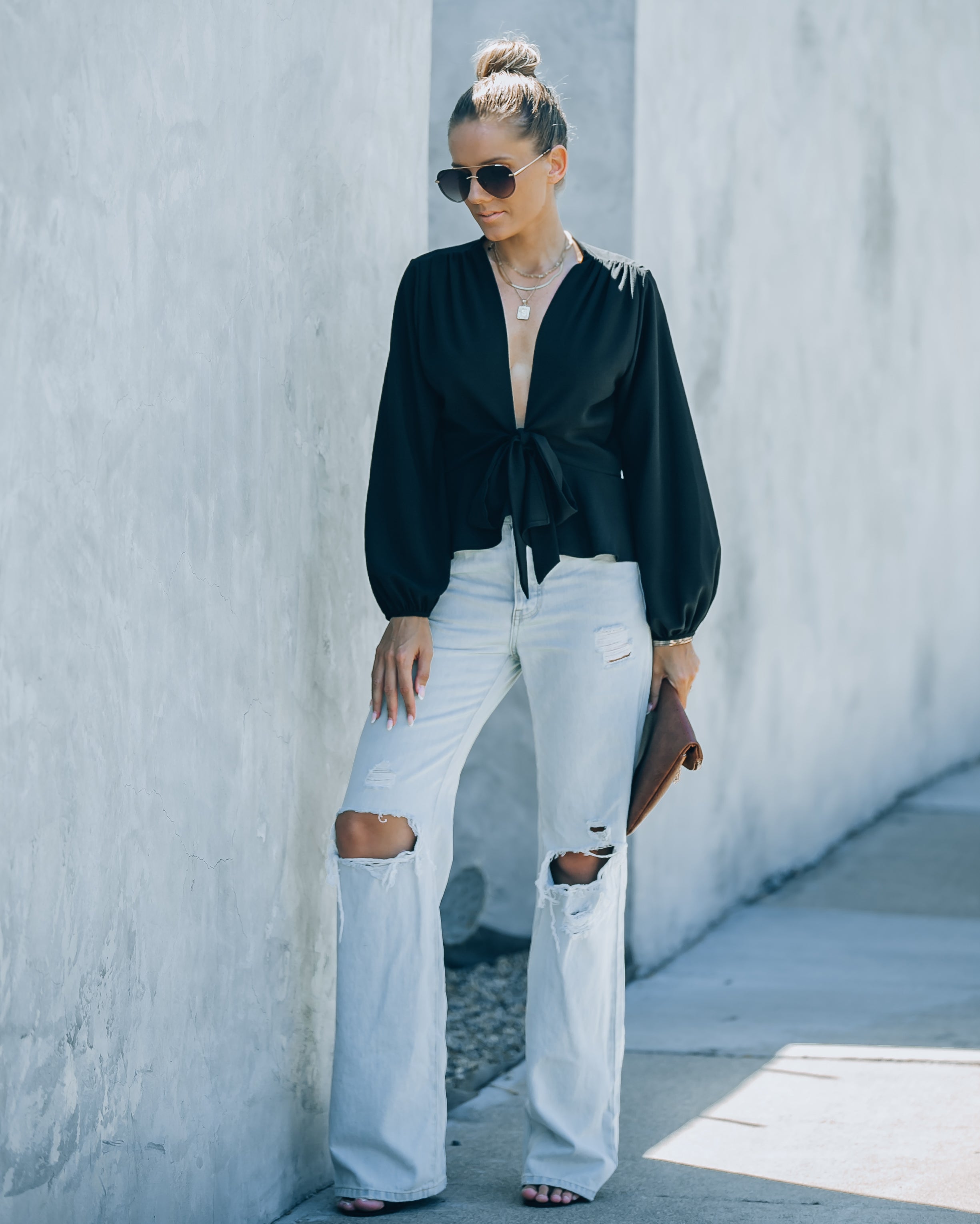 Erica Front Tie Top - Black - FINAL SALE