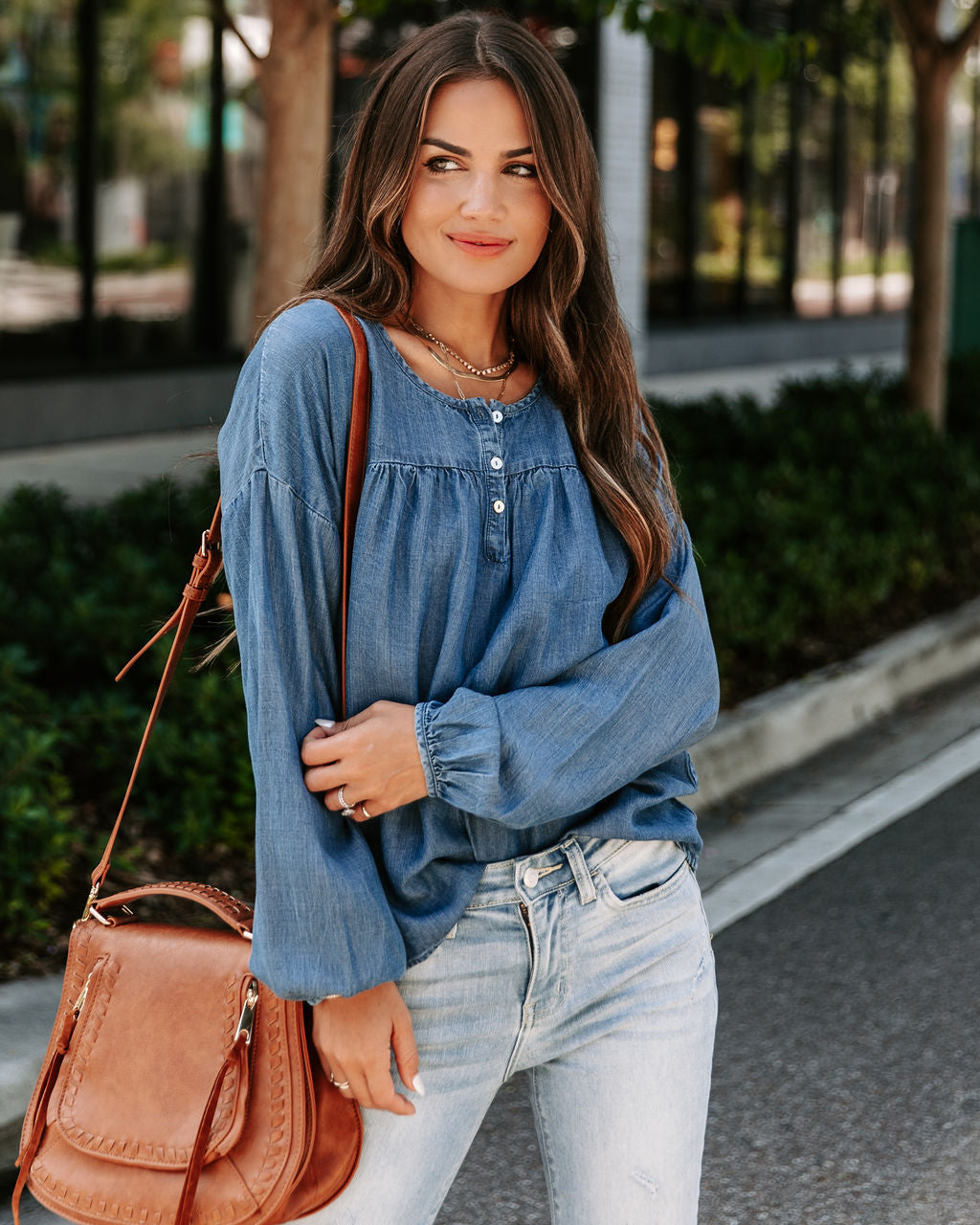 Blue Crew Chambray Henley Tencel Top - SALE