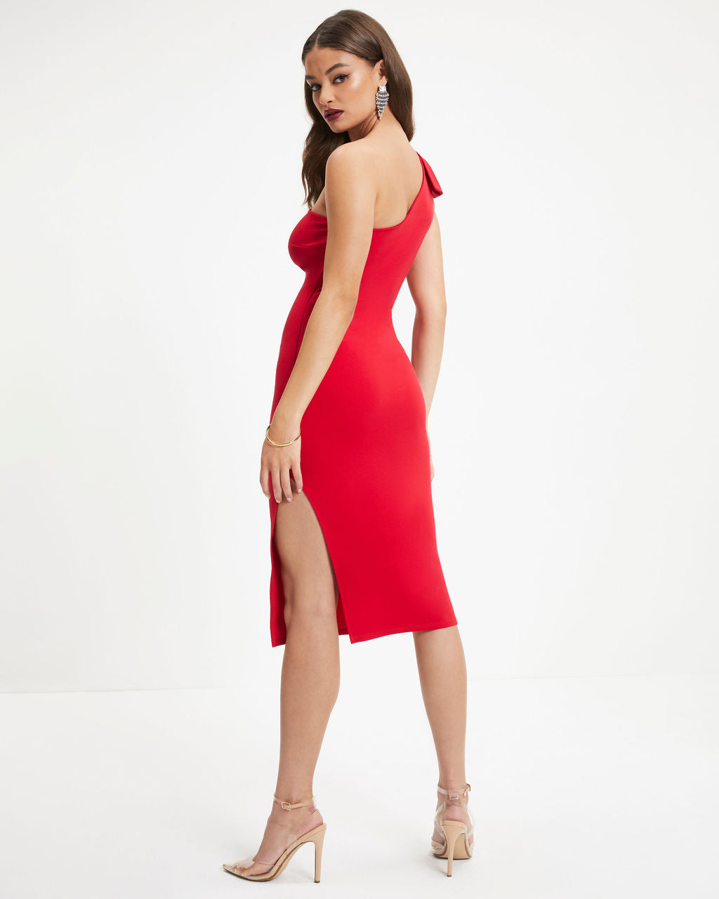 Painting The Town One Shoulder Bow Midi Dress - Red