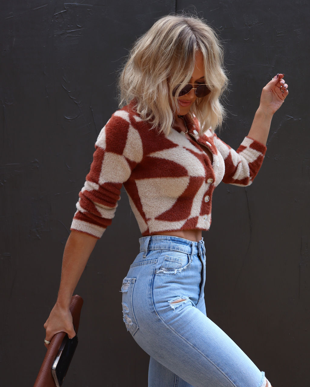 Janet Fuzzy Knit Collared Cardigan