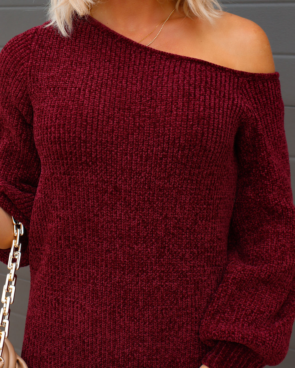 Obsessed With Me Chenille Off The Shoulder Mini Dress - Wine