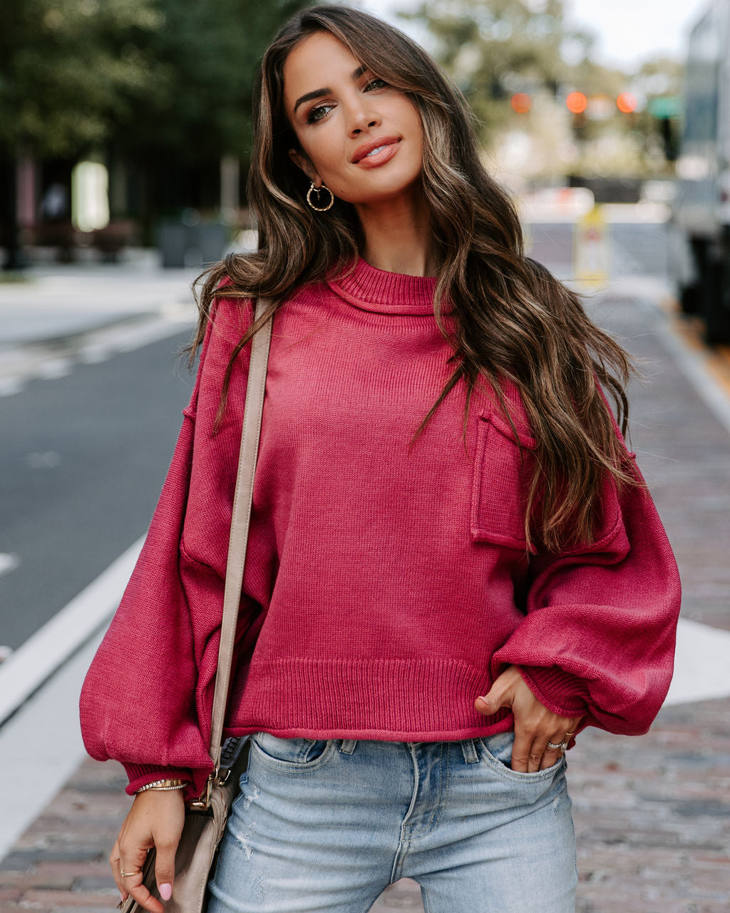 Mountain Gem Cotton Relaxed Sweater - Raspberry