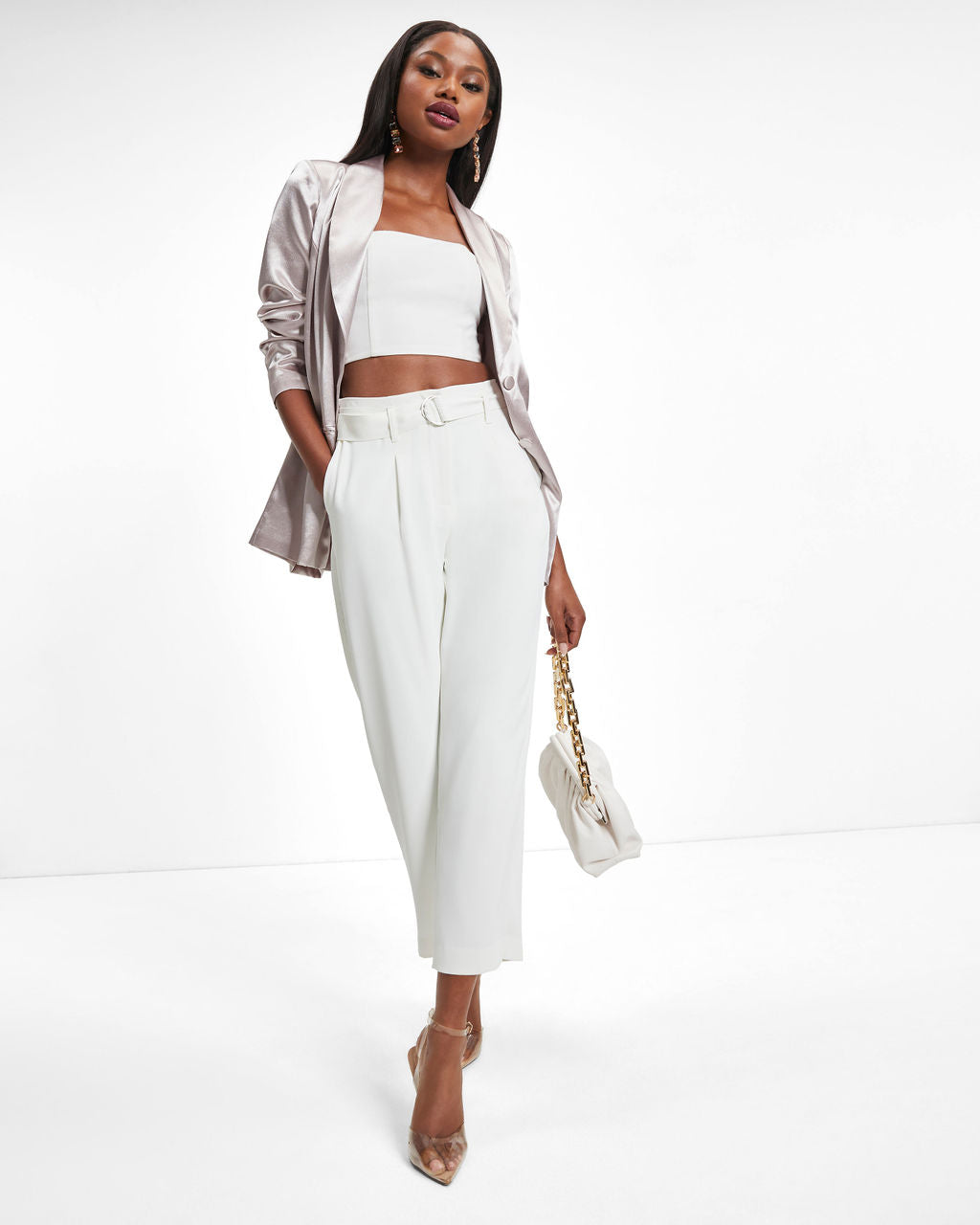 Perla Pocketed Satin Blazer - Champagne