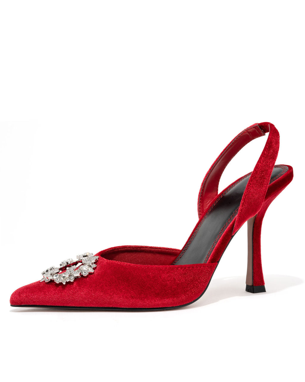 Madison Velvet Embellished Slingback Heel - Red